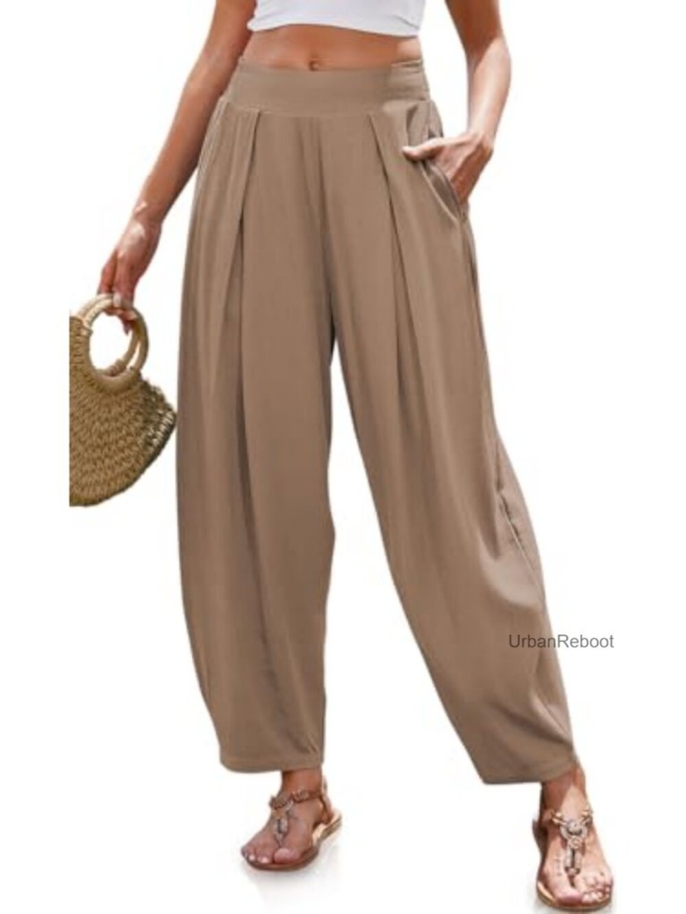 Linen Blend Harem Pants Loose Fit Boho Pants with Pocket